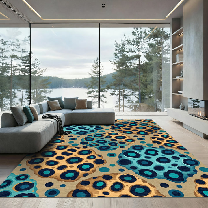 Teal Blue Orange Leopard Spot Rug
