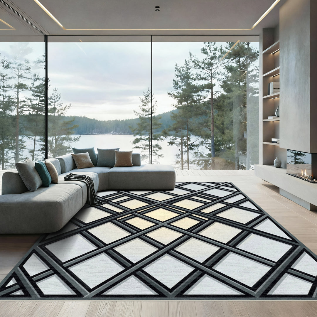 Modern Gray Intersecting Lines Rug