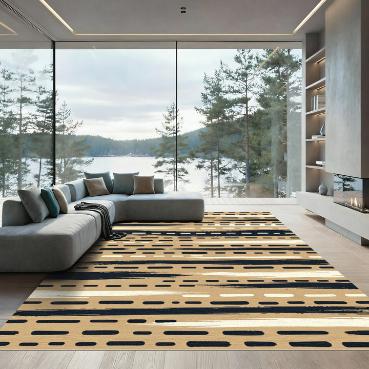 Beige, Black And White Dash Rug