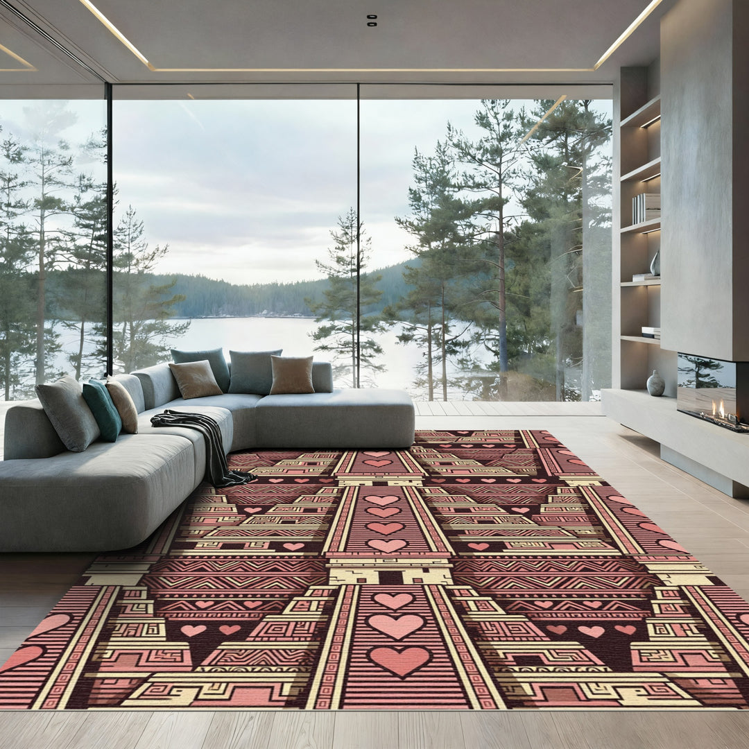 Pink Aztec Heart Temple Rug