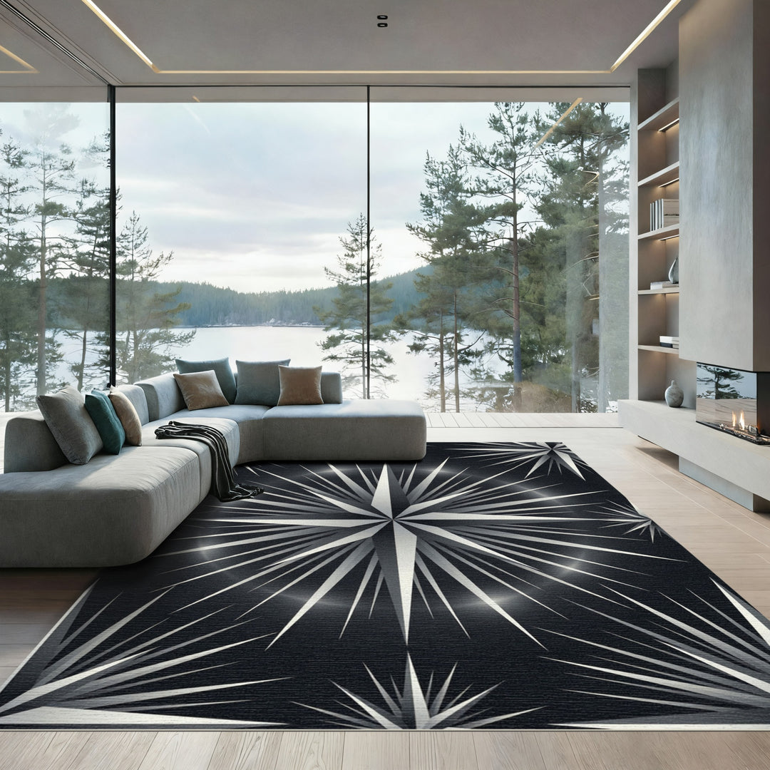 Modern Silver Starburst Geometric Rug