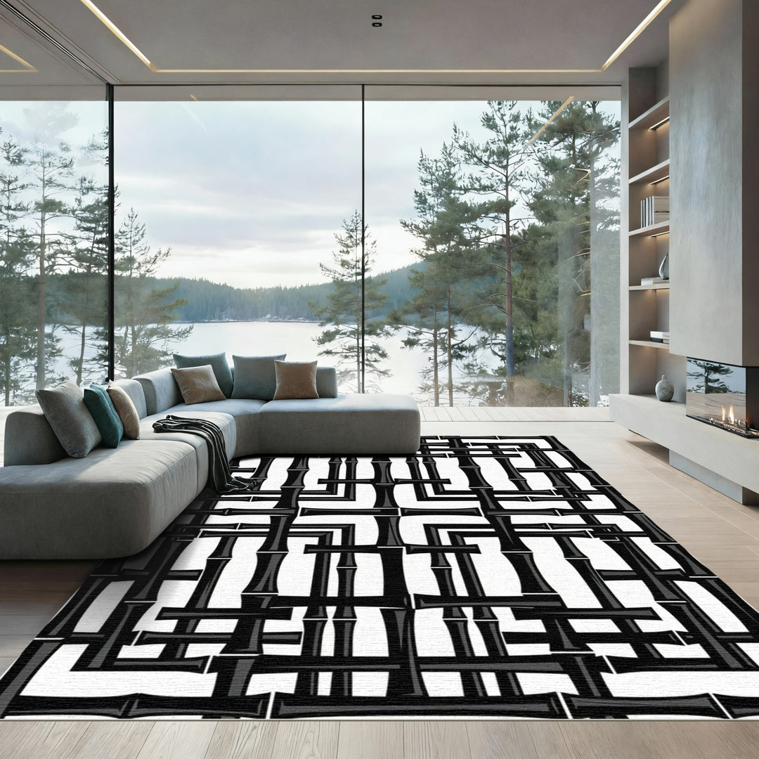 Black Bamboo Interlocking Bars Rug
