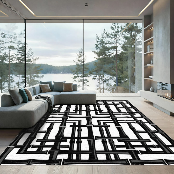 Black Bamboo Interlocking Bars Rug