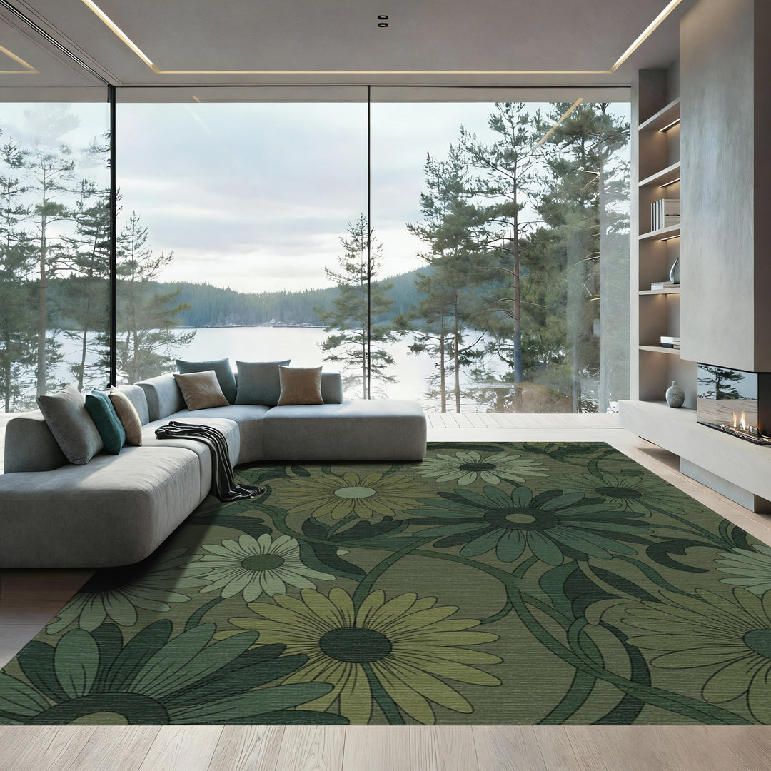 Vintage Earthy Daisy Swirl Rug