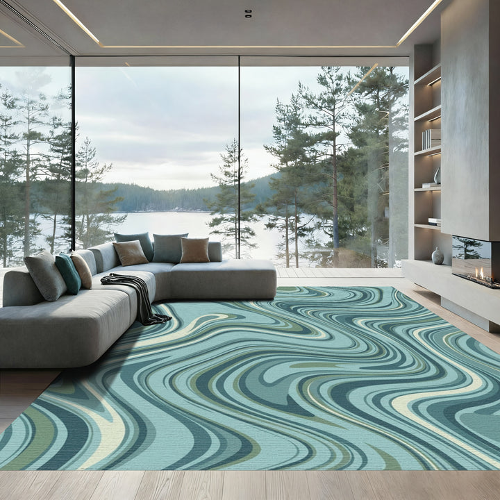 Earthy Teal Swirl Marble Rug