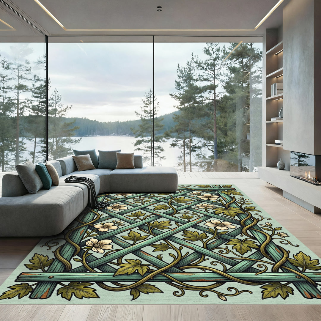 Vining White Flower Lattice Rug