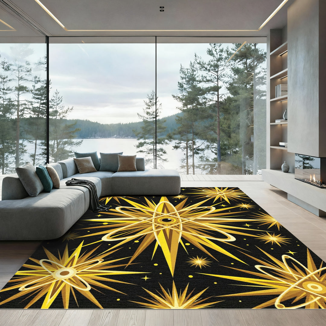 Golden Atomic Sunburst Eye Rug