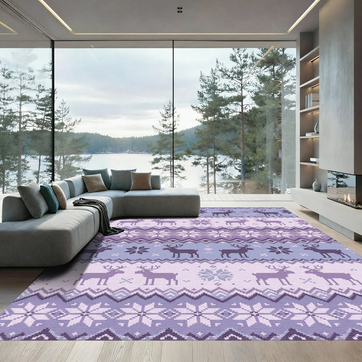 Purple Reindeer Snowflake Nordic Knit Rug
