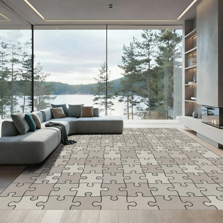 Stone Gray Neutral Puzzle Pieces Rug
