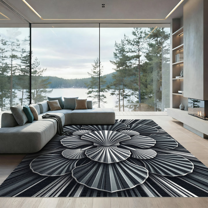 Monochromatic Art Deco Fan Rug