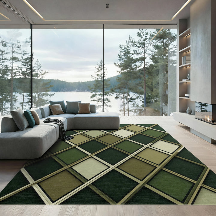 Diamond Lattice Green Beige Rug