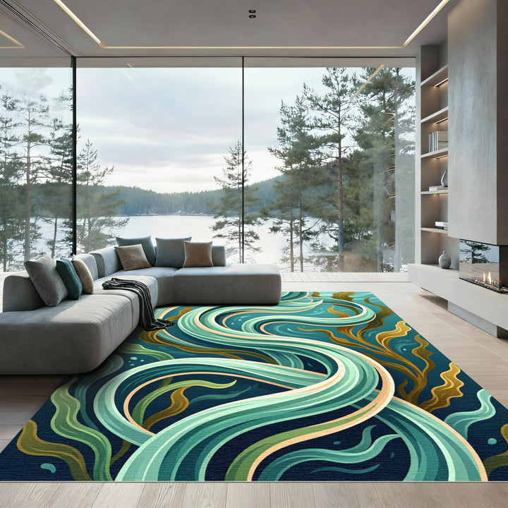 Wavy Kelp and Coral Swirl Rug