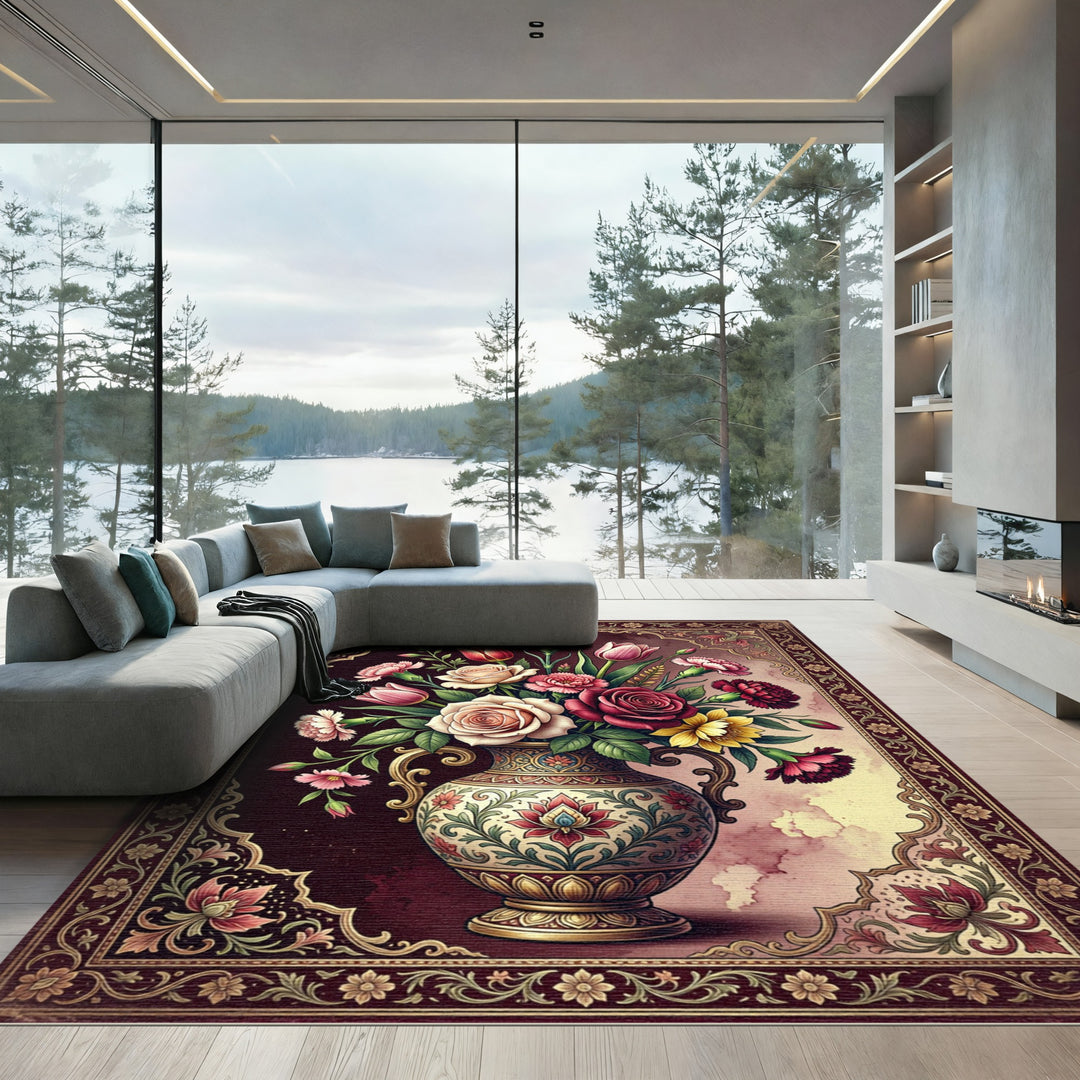 Vintage Floral Vase Scarlet Accent Rug
