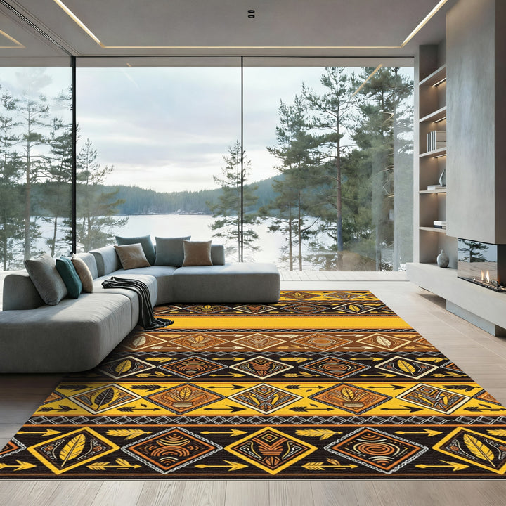 Tribal Yellow Brown Arrow Diamond Rug