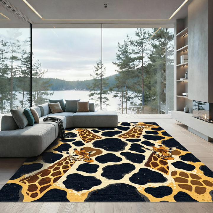 Whimsical Giraffe Heads Animal Spots Rug