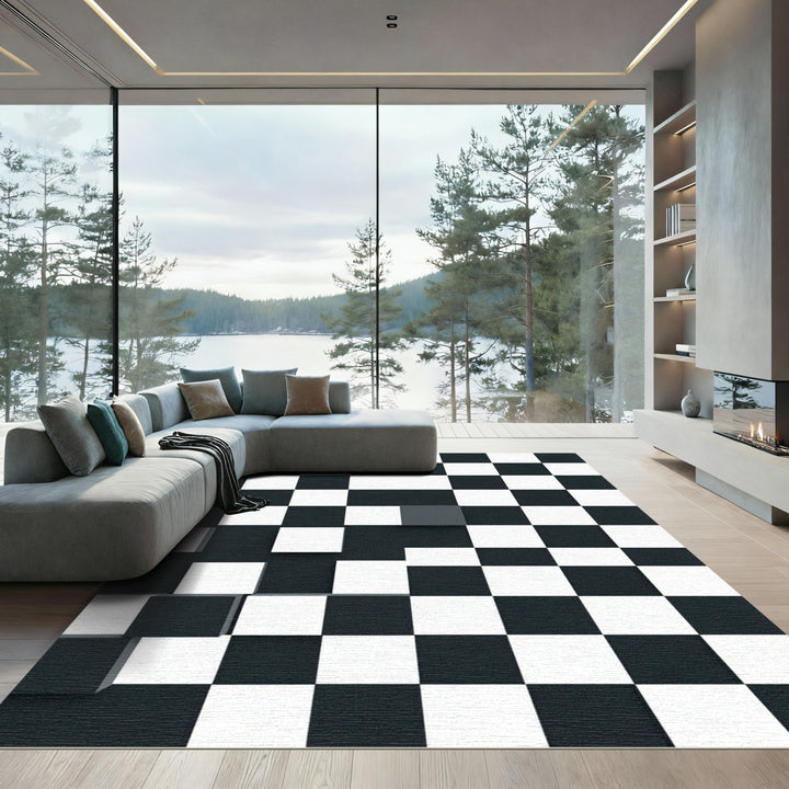 Monochrome Chessboard Cubes Rug