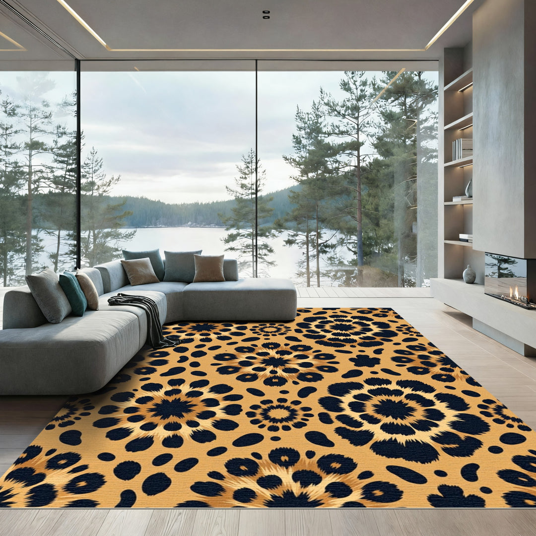 Golden Leopard Floral Bloom Rug