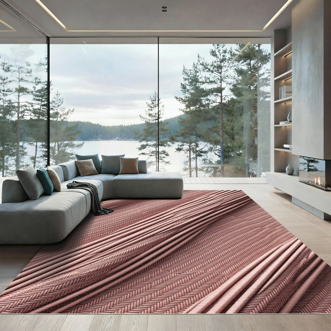 Rose Gold Herringbone Stripes Rug