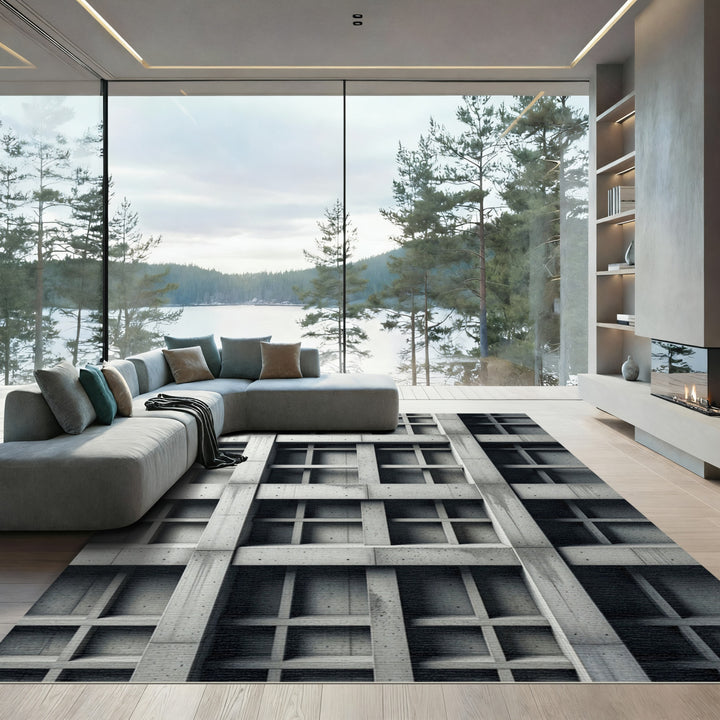 Gray Concrete Brutalist Grid Rug
