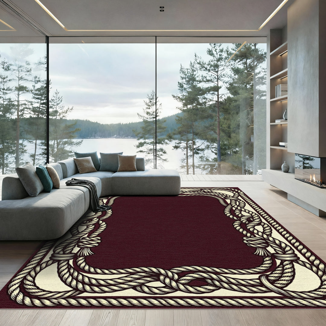 Nautical Rope Border Cream Brown Rug