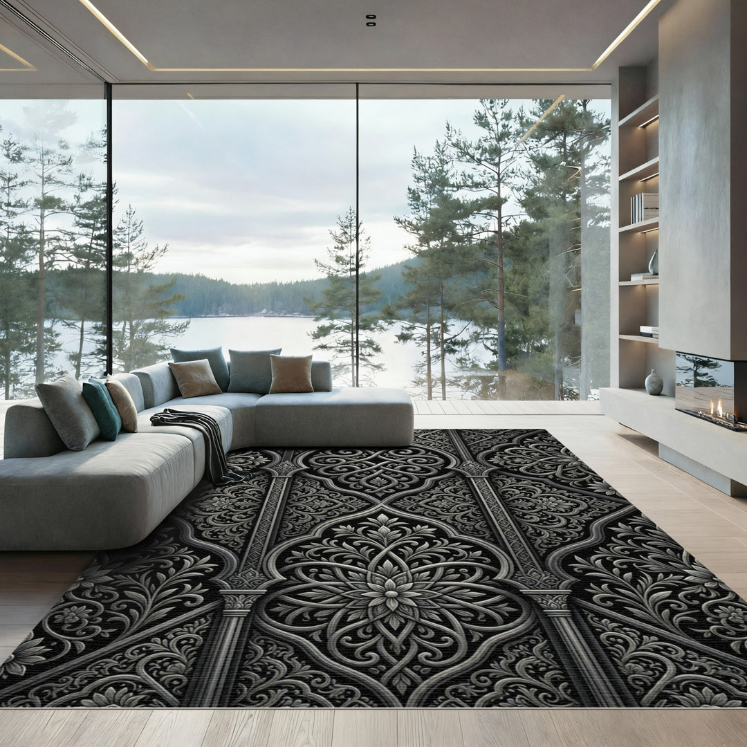 Ornate Islamic Floral Scrollwork Rug