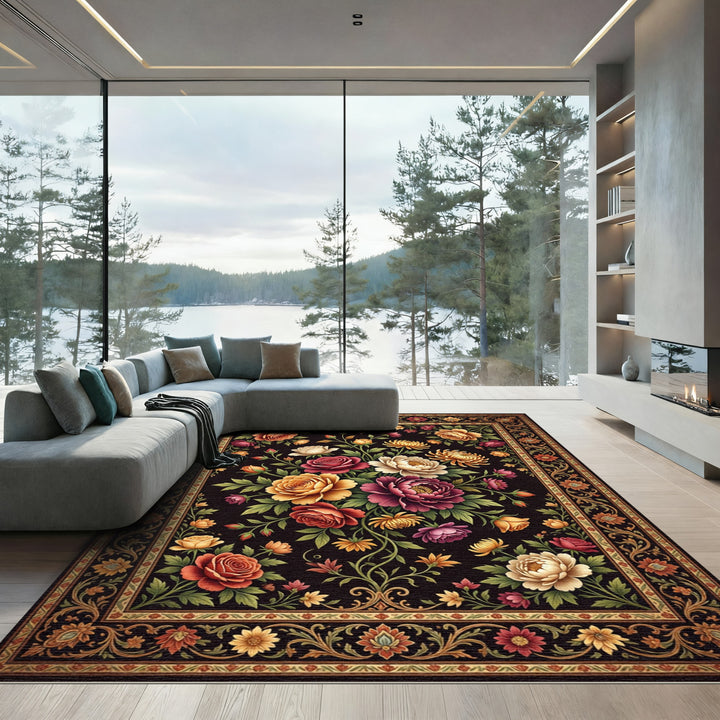 Crimson Rose Garden Floral Medallion Rug