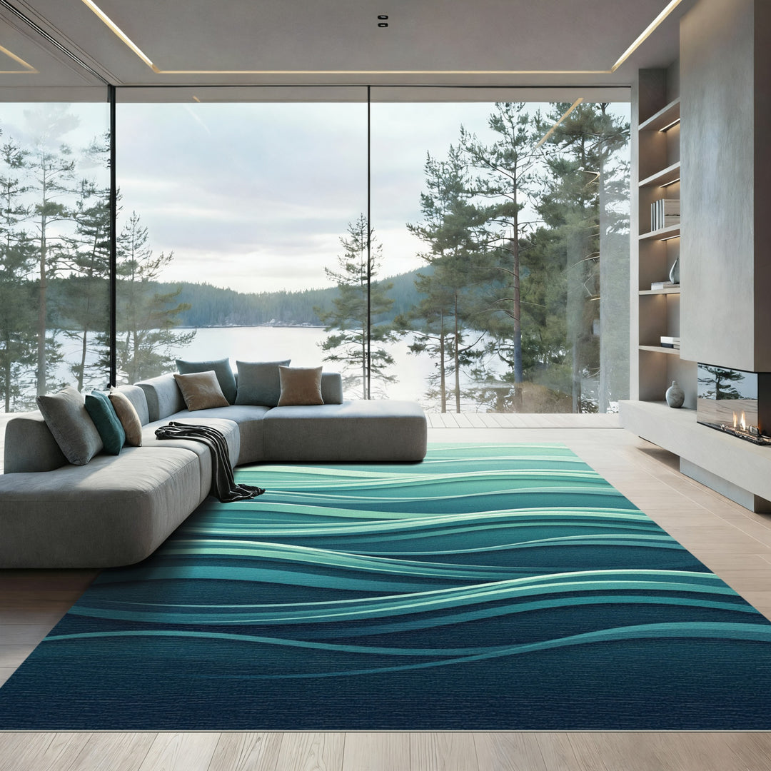 Shallow Teal Wave Layers Rug