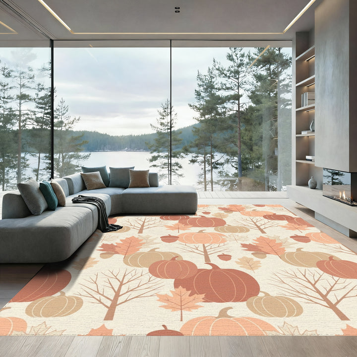 Autumn Harvest Pumpkin Oak Leaf Abundance Rug