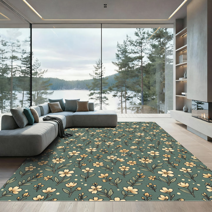 Botanical Cream Yellow Flowers Rug