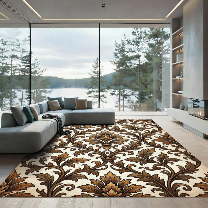 Ornate Golden Acanthus Scroll Rug