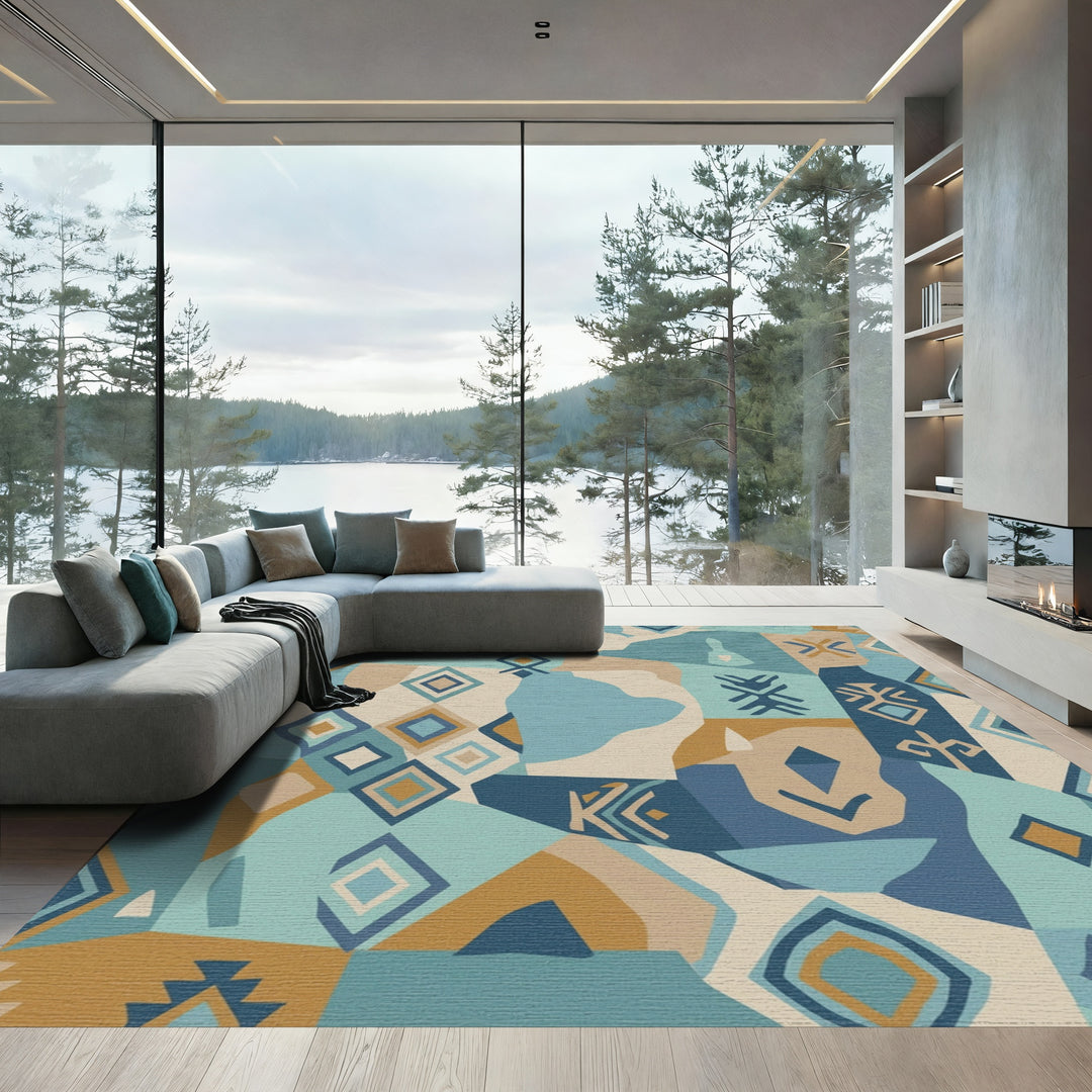 Coastal Geometric Diamond Mosaic Rug
