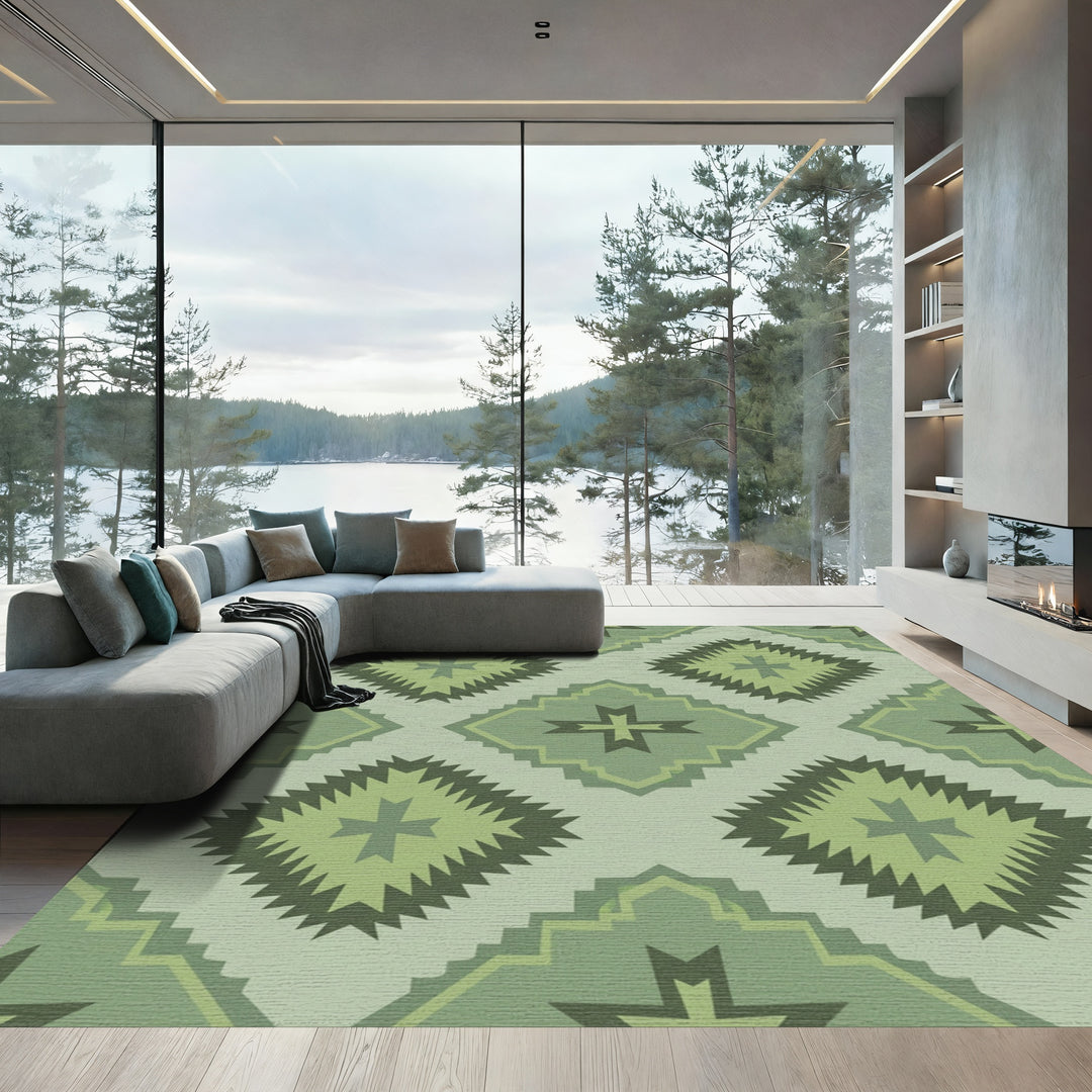 Sage Green Diamond Tribal Rug