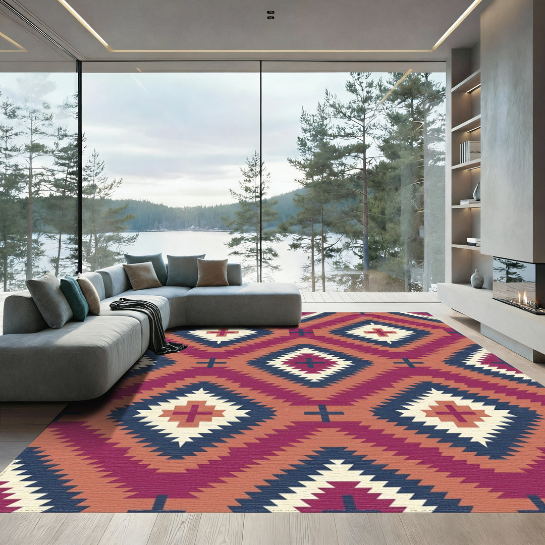 Crimson Diamond Sun Motif Rug