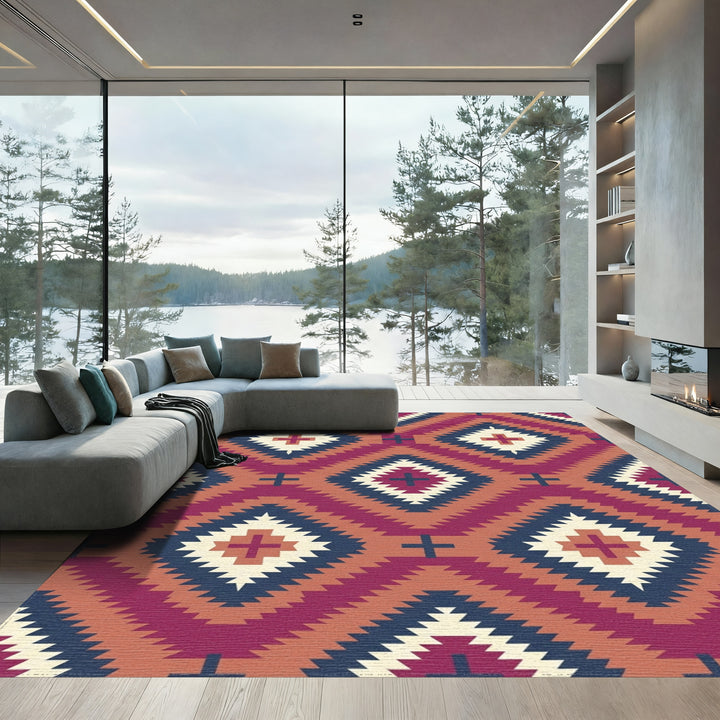 Crimson Diamond Sun Motif Rug