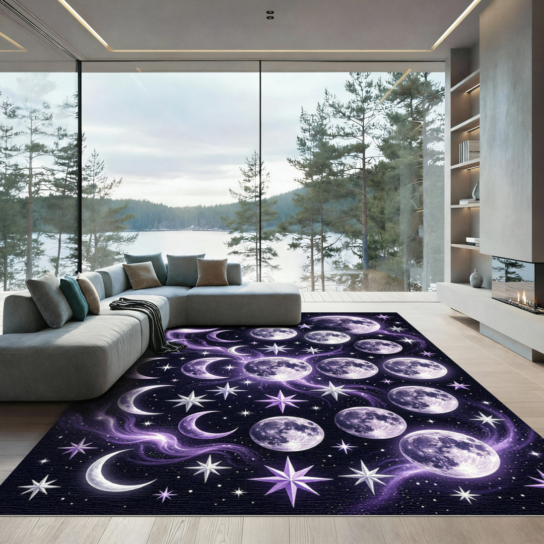 Celestial Purple Moon Starry Night Rug