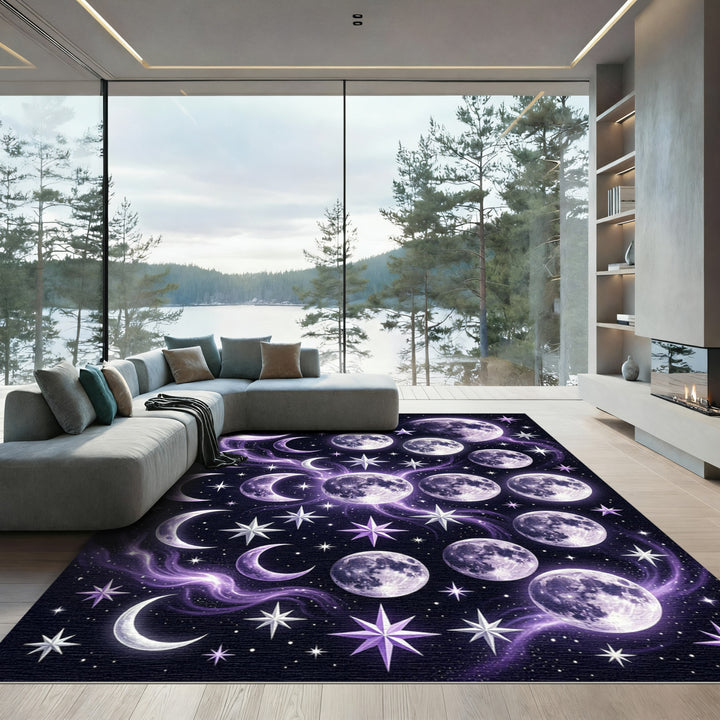 Celestial Purple Moon Starry Night Rug