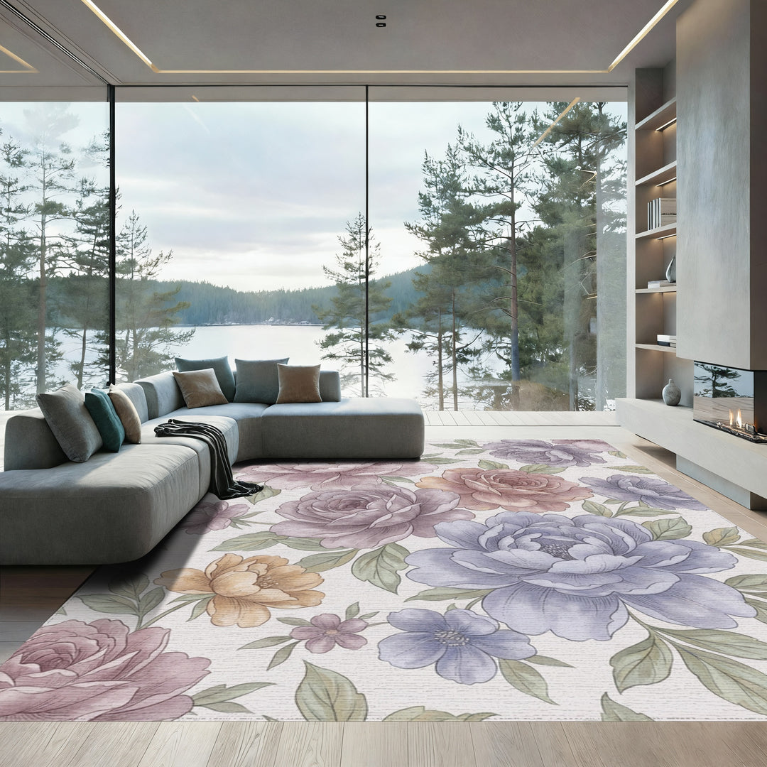 Vintage Floral Garden Peony Bloom Rug