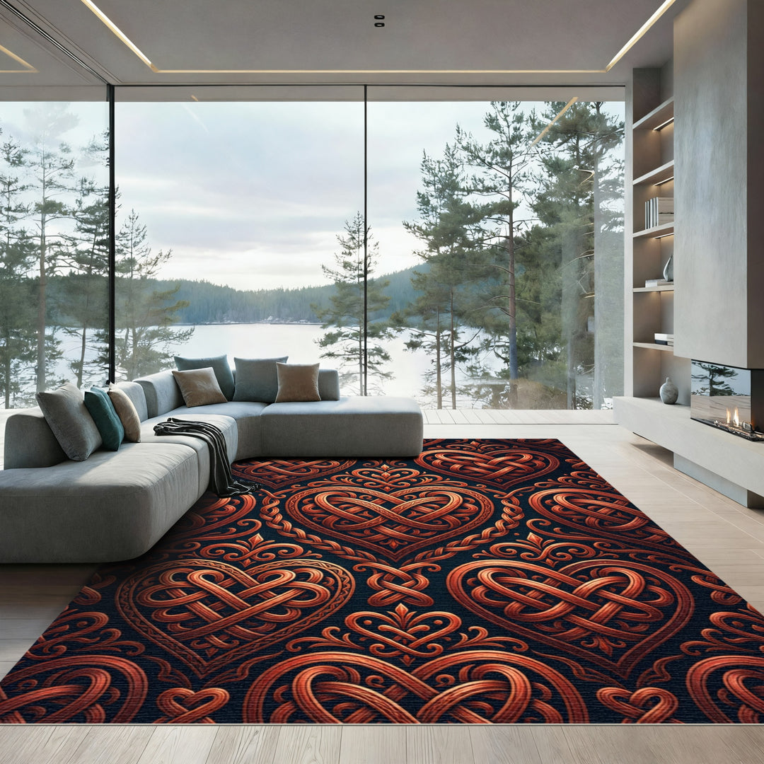 Ornate Copper Heart Celtic Knot Rug
