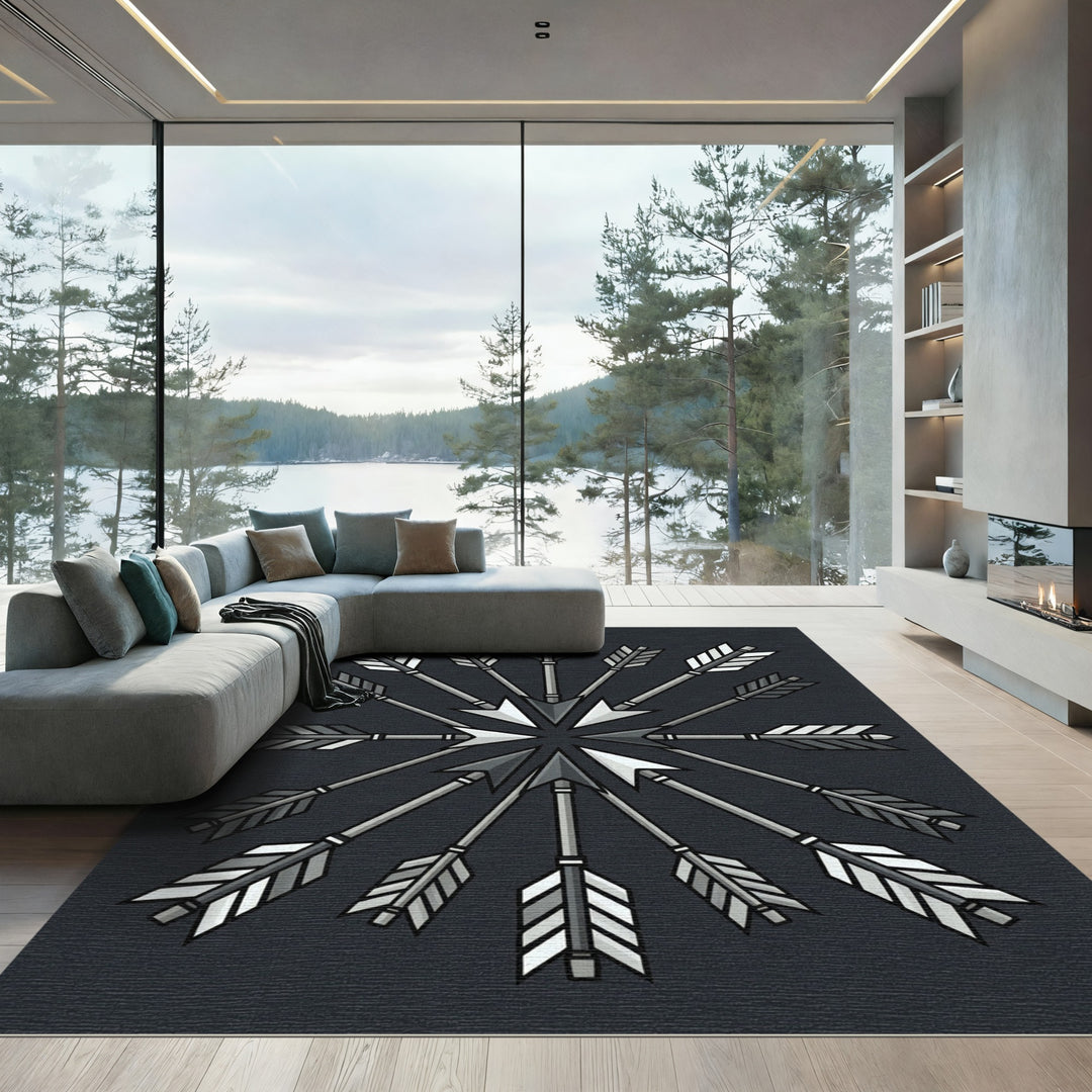 Gray Arrowburst Mandala Rug