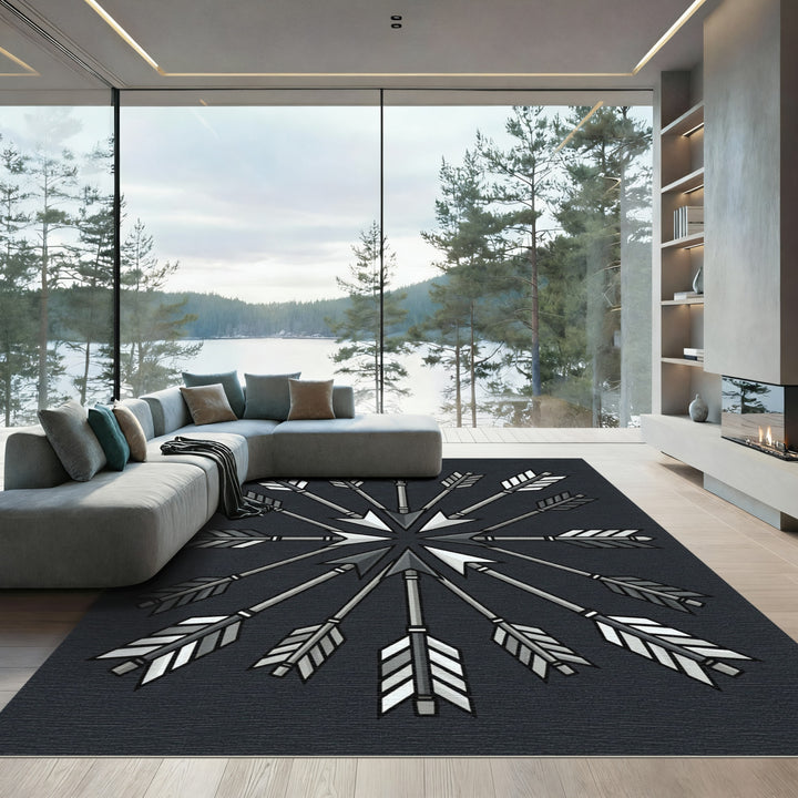 Gray Arrowburst Mandala Rug