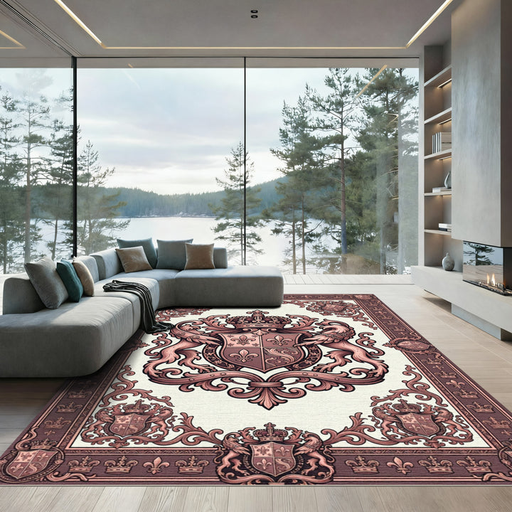 Ornate Rose Gold Royal Crest Rug