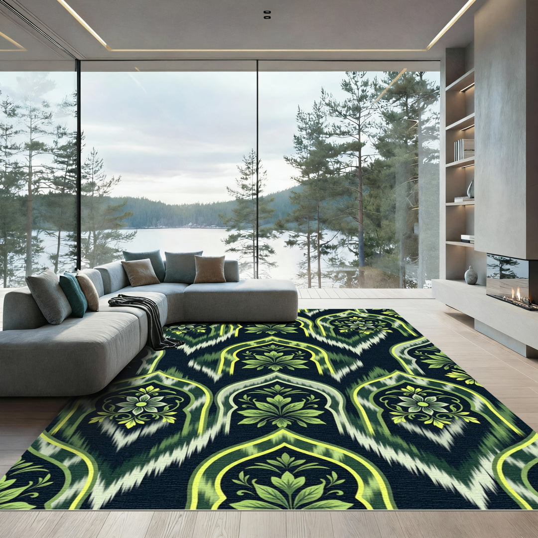 Green Golden Arch Floral Ikat Rug