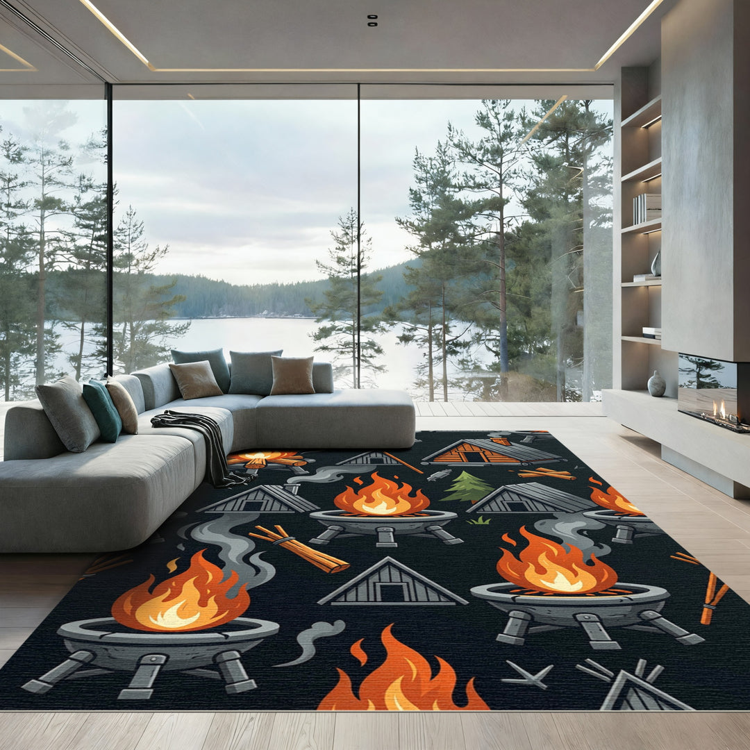 Cozy Campfire Woodland Cabin Rug