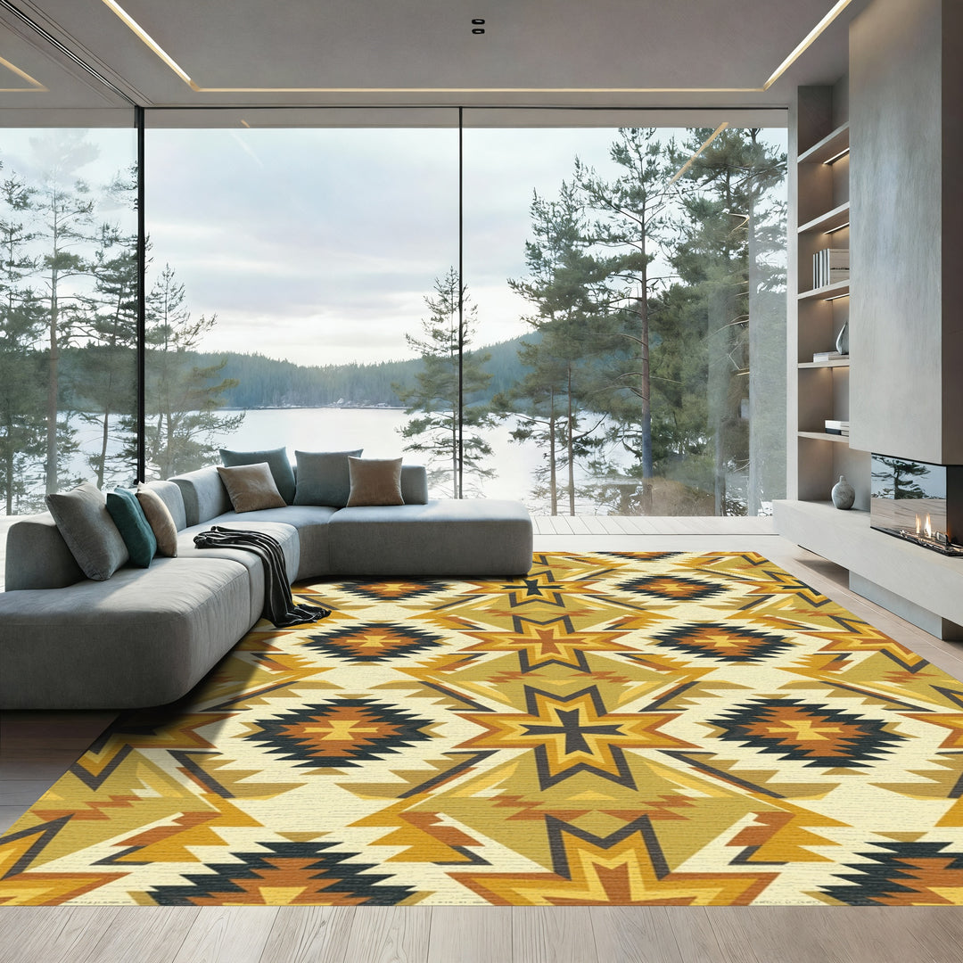 Golden Earth Geometric Star Relic Rug