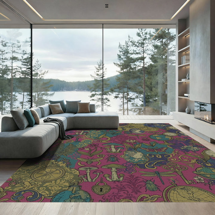 Whimsical Berry Vintage Curiosity Collage Rug