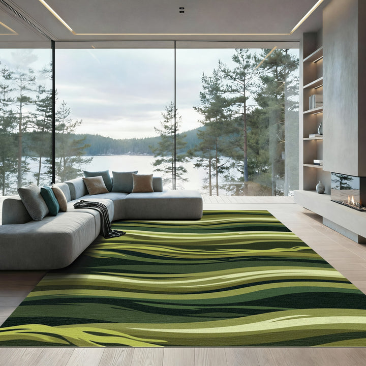 Abstract Green Wave Curvy Lines Rug