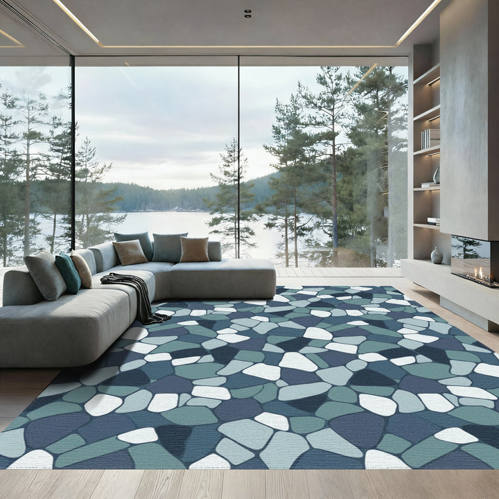 Mottled Blue Stone Mosaic Rug