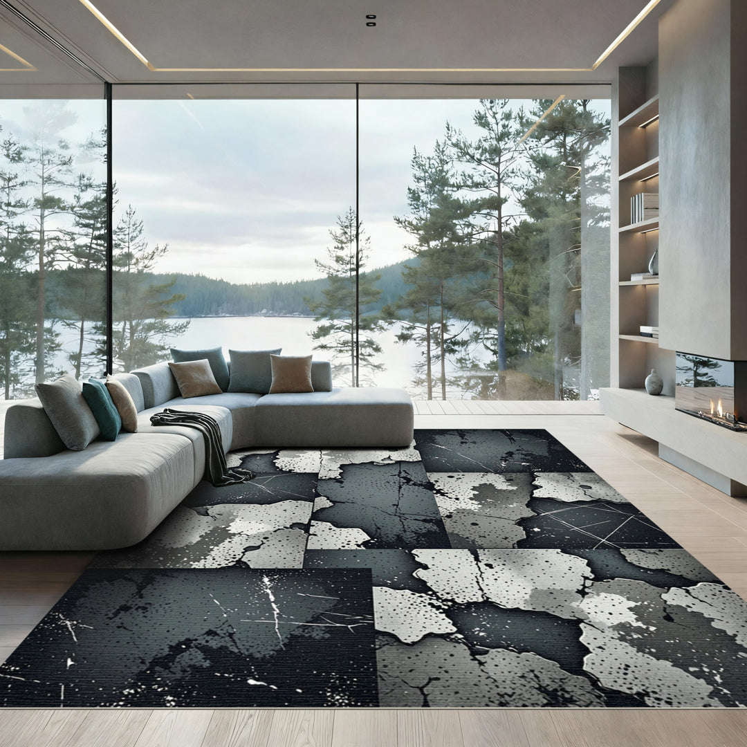 Gray Stone Grunge Abstract Collage Rug