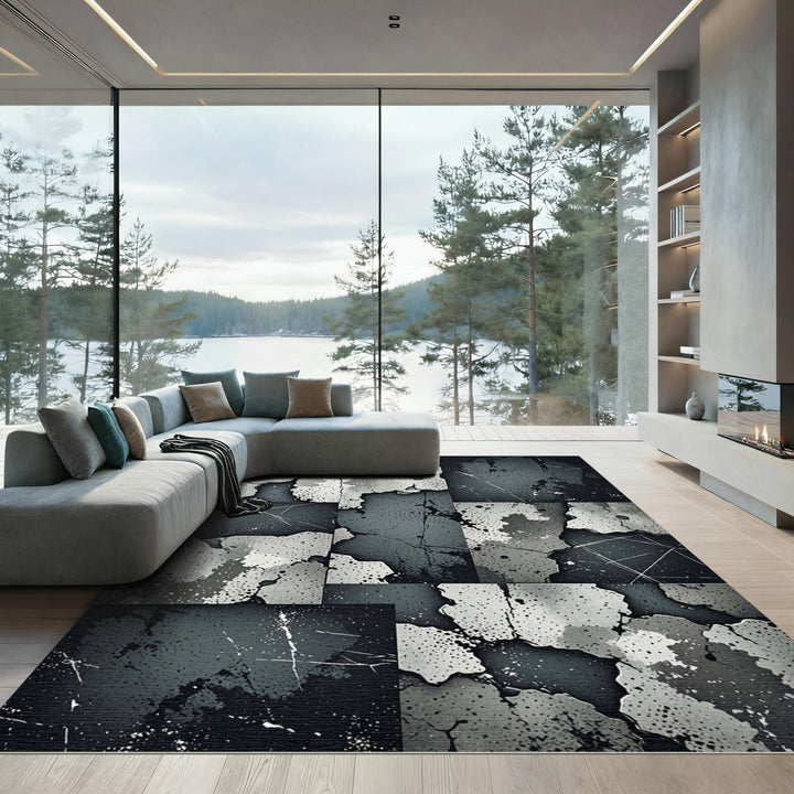 Gray Stone Grunge Abstract Collage Rug