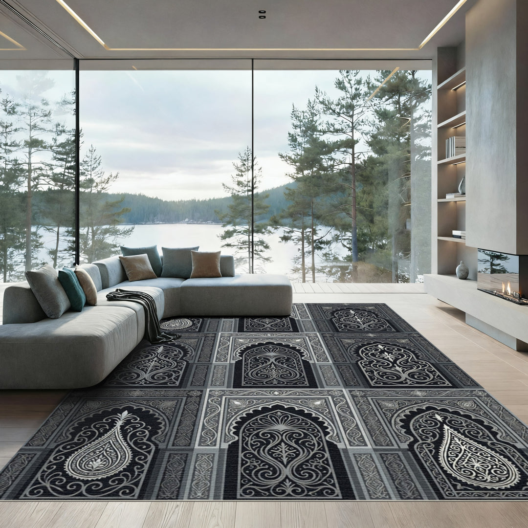 Ornate Silver Archway Paisley Rug